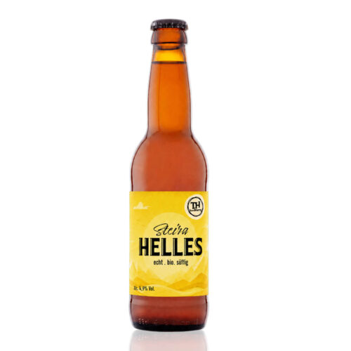 Eine Flasche Tom & Harry Steira Helles, das süffige und klassische helle Lagerbier aus der Steiermark.
